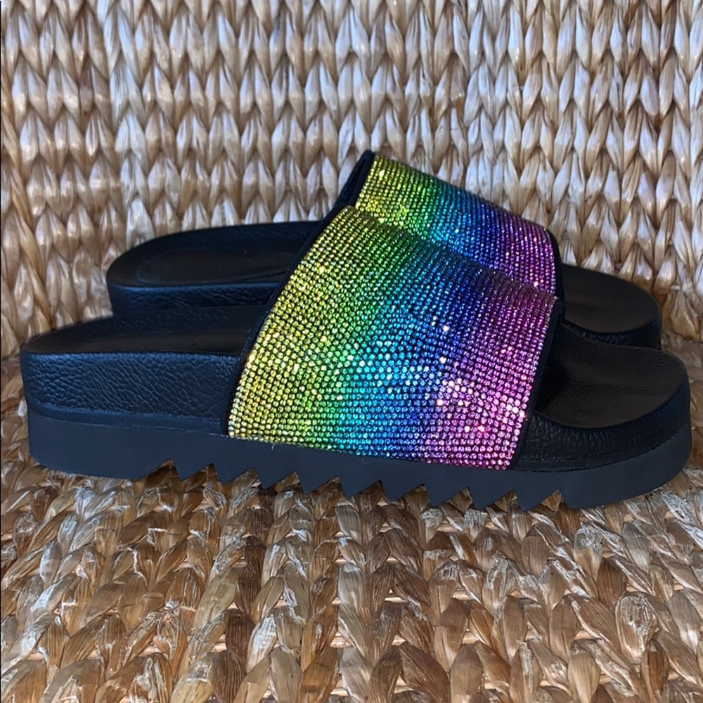NIB 🌈Rhinestone Rainbow Slides Sandals - Picture 2 of 7